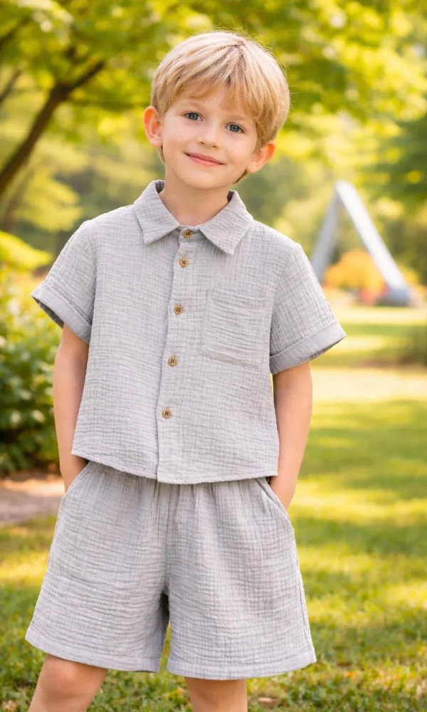 Костюм с шортами муслиновый для мальчика (р-р 28-36)