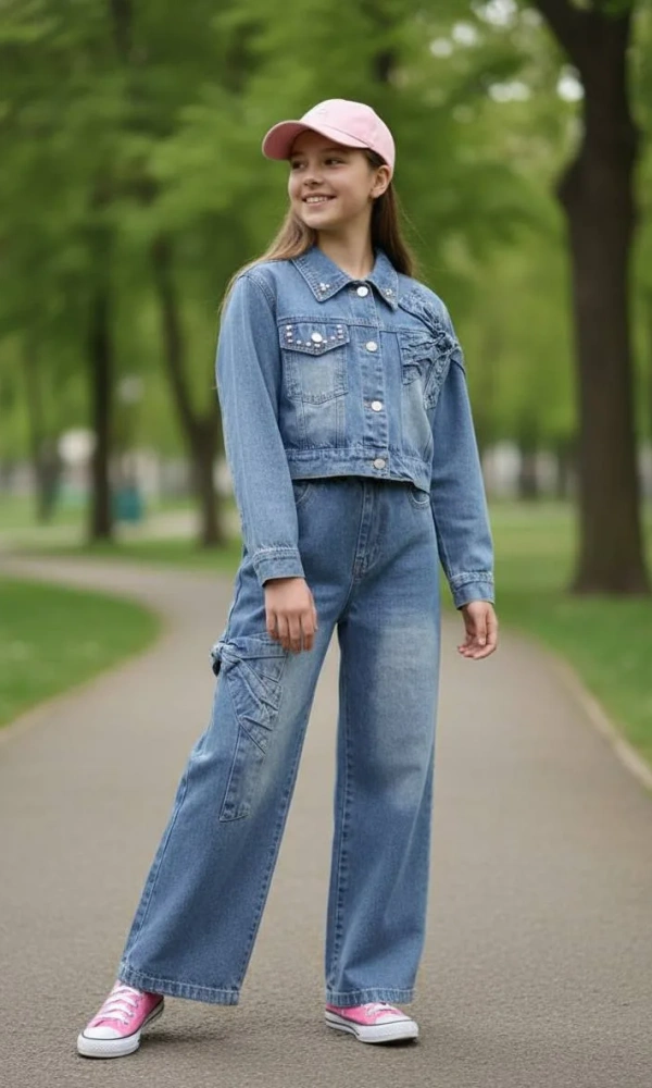 Костюм джинсовый для девочки с бантами (р-р 120-170)