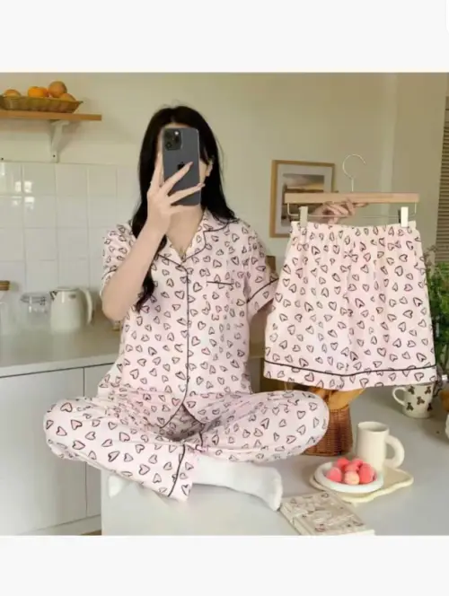 Пижама тройка женская, рубашка-брюки-шорты (р-р 46-50)