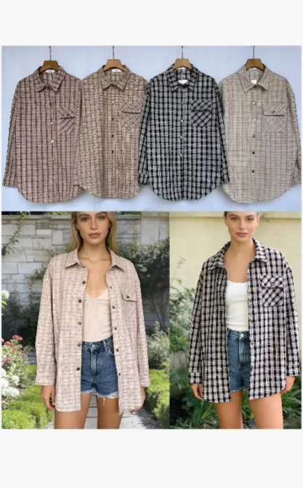 Рубашка в клетку оверсайз женская р-р 42-48