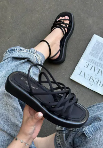 Женские летние плетеные босоножки без каблука на резинке (р-р 36-41)