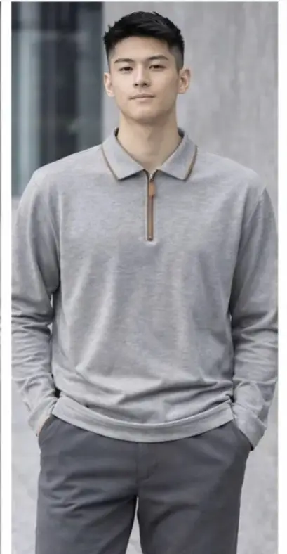 Футболка поло с длинным рукавом на молнии, мужская (р-р L-4XL)