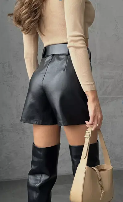 Женская юбка шорты кожаные мини на запах (р-р 36-44)