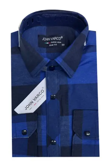 Рубашка детская с длинным  рукавом на кнопках в клетку , хлопок стрейч (р-р 29-36)