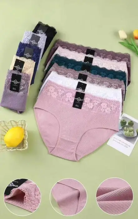 Трусы с кружевом высокие в рубчик (р-р 2XL-4XL)