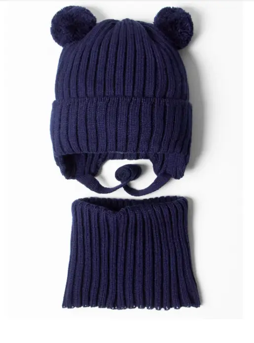 Комплект для мальчика шапка с ушками и снуд р-р 48-52