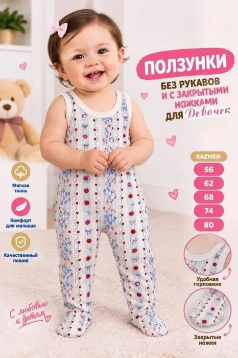 Ползунки с плечиками для малышей (р-р 56-80)