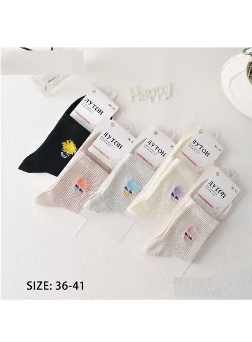 Носки женские трикотажные с вышивкой (р-р 36-41)