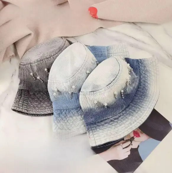 Панама женская джинсовая с бусинами ( р-р 57-58)