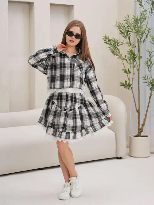 Костюм с юбкой в клетку для девочки (р-р 36-44)