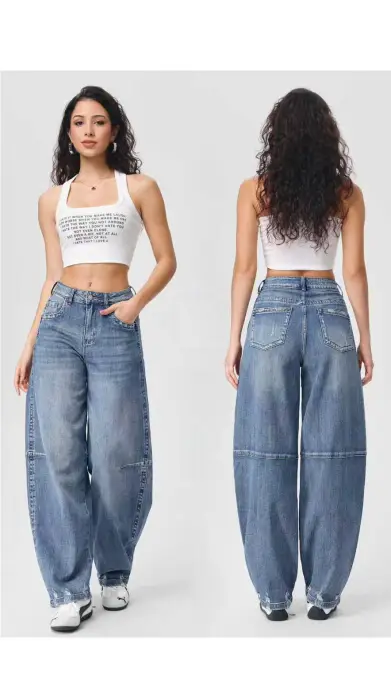 Джинсы-багги с потёртостями женские р-р 25-30