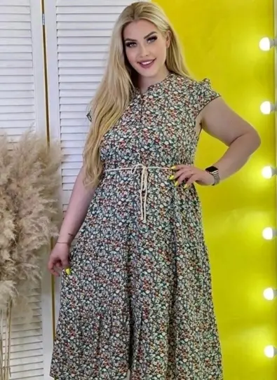 Женское платья штапель больших размеров с пояском  (р-р 48-54)