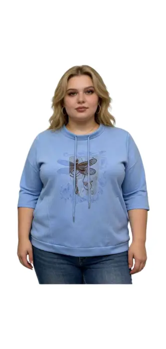 Джемпер трикотажный с принтом на завязках женский (р-р 2XL-5XL)