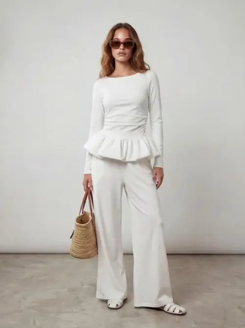 Костюм двойка лонгслив с баской+ палаццо женский р-р 42-44