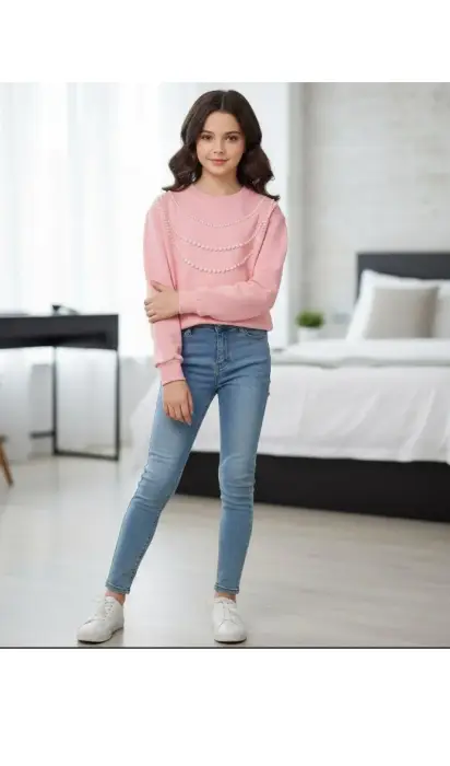 Объёмный свитшот с бусами для девочки (р-р 8-13 лет)