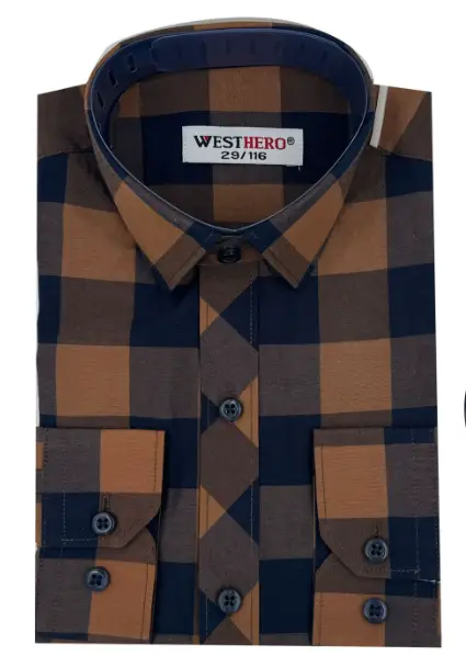 Рубашка детская длинный рукав в клетку, хлопок (р-р 29-36)