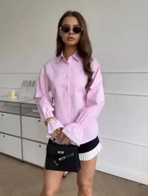 Рубашка нарядная женская с ажурными манжетами (р-р 42-48)