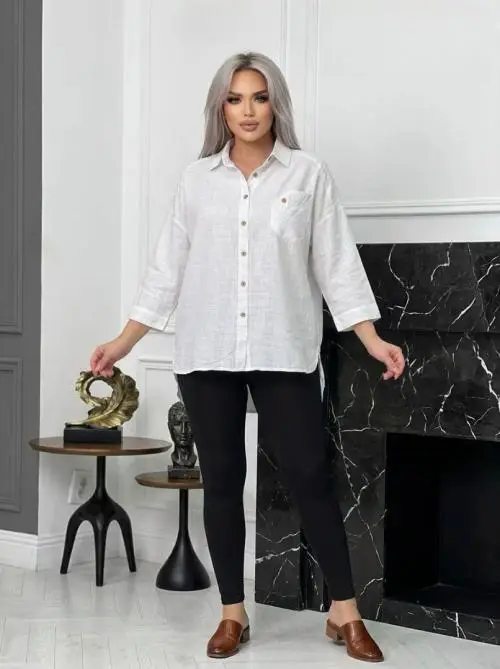 Рубашка льняная на пуговицах женская (р-р 52-58)