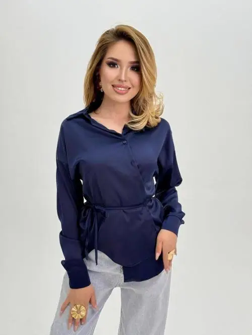 Рубашка женская ассиметричная на запах с завязками р-р 42-48