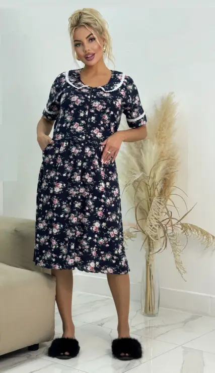 Женский халат на молнии с воротником р-р 50-60