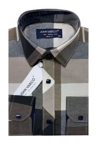 Рубашка детская с длинным  рукавом на кнопках в клетку , хлопок стрейч (р-р 29-36)