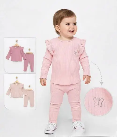 Комплект для девочки вязаный в рубчик (р-р 9-24 мес)