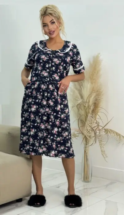 Женский домашний халат на молнии с воротником р-р 50-60