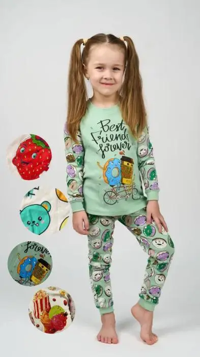 Пижама для девочки, с принтом. длинный рукав (5-8 лет)