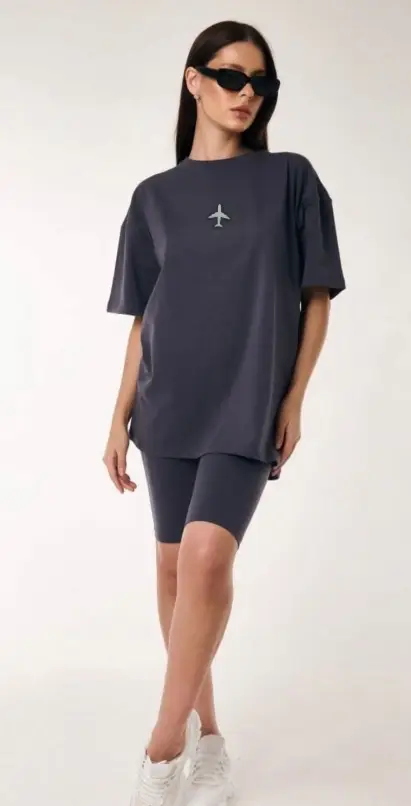 Женский костюм с велосипедиками и футболкой оверсайз (р-р XS-XL)