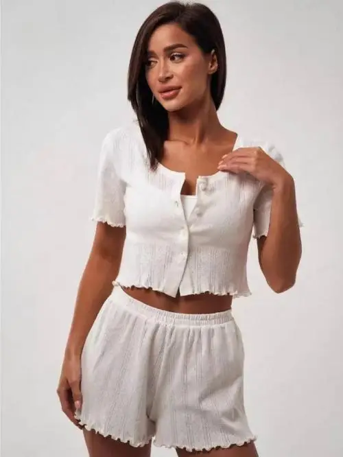 Пижама женская: топ на пуговицах и шорты (р-р S-XL)