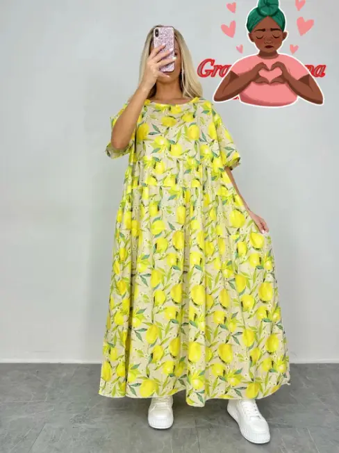 Платье женское , короткий рукав " лимоны" ( р-р 52-60)