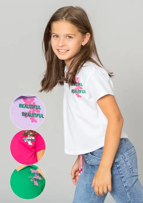 Футболка поло с принтом и вышивкой, для девочки (2-8 лет)