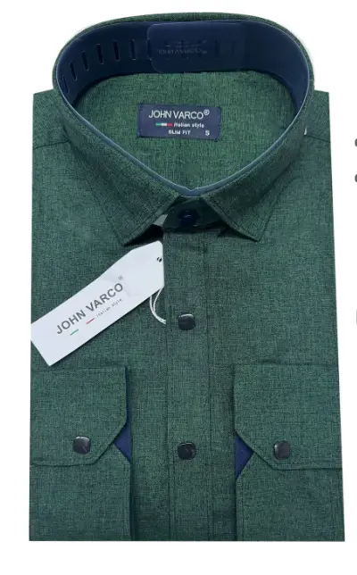 Мужска рубашка лен стрейч кнопка (M-4XL)