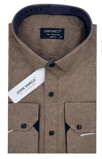 Мужска рубашка лен стрейч кнопка (M-4XL)