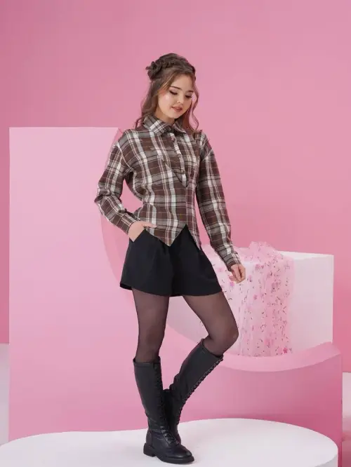 Рубашка в клетку приталенная на завязках (р-р 36-44)