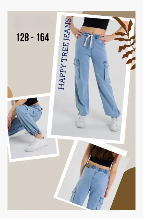 Брюки карго широкие для девочки, на резинке (р-р 128-164)