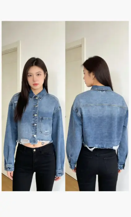 Укороченная джинсовая куртка рваная женская (р-р S-2XL)