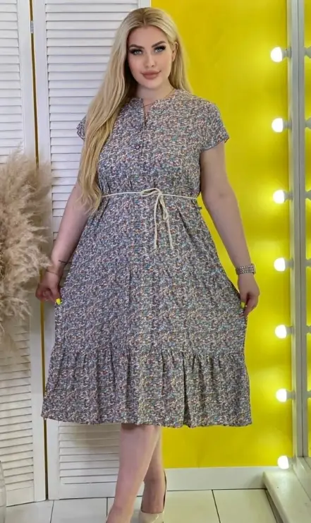 Женское платья штапель больших размеров с пояском  (р-р 48-54)