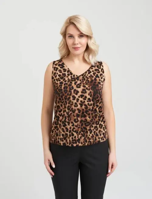 Топ женский шёлковый с леопардовым принтом р-р 50-56