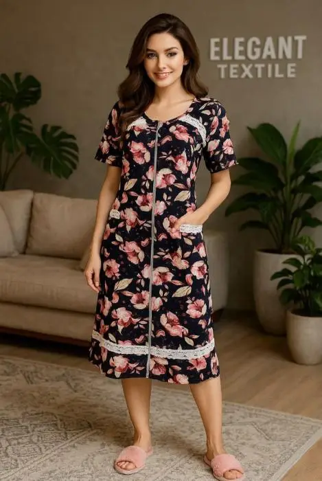 Халат женский на молнии с ажурными вставками р-р 50-60