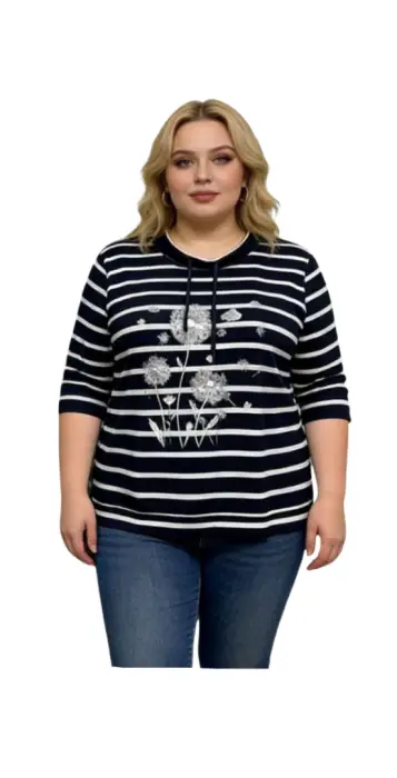 Джемпер трикотажный с принтом, в полоску на завязках женский (р-р 2XL-5XL)