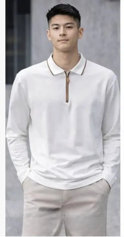 Футболка поло с длинным рукавом на молнии, мужская (р-р L-4XL)