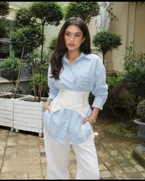 Рубашка с баской женская, в полоску (р-р 42-44)