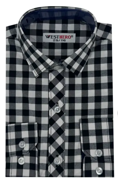 Рубашка детская длинный рукав в клетку, хлопок (р-р 29-36)