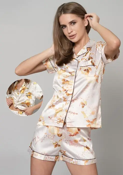 Комплект "Рубашка и шорты", атласный, с принтом, женский (р-р 44-52)