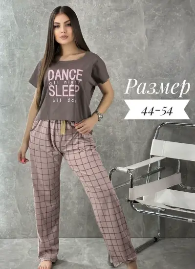 Женская пижама со штанами и футболкой оверсайз укороченная (р-р 44-54)