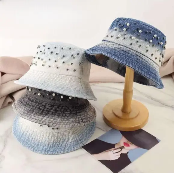 Панама женская джинсовая с бусинами ( р-р 57-58)