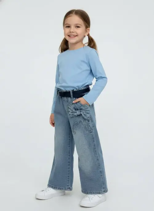 Джинсы на резинке для девочки, с бантом (р-р 90-140)