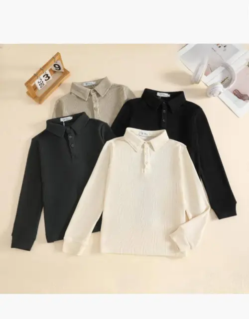 Лонгслив поло в рубчик для мальчика (р-р 128-152)