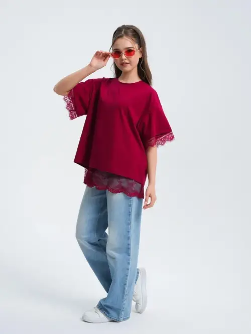 Футболка однотонная с кружевным подкладом для подростка (р-р 36-44)
